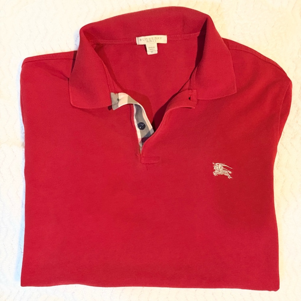 *Authentic* Burberry Red Polo with Signature Check Trim